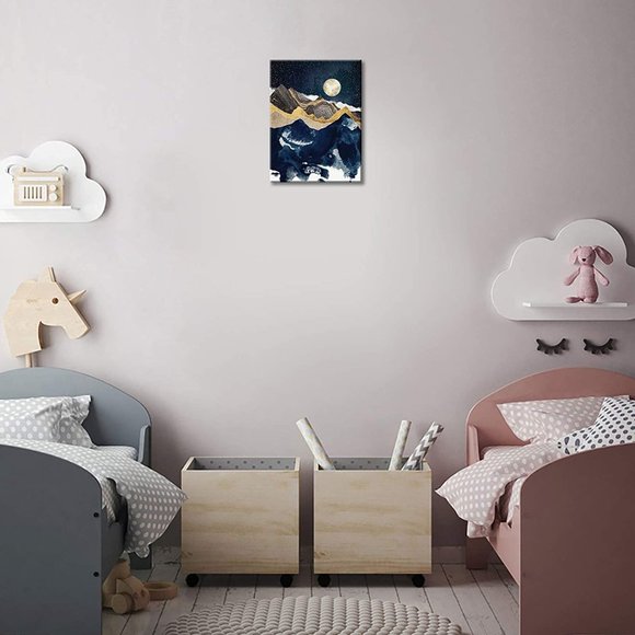 Abstract Mountain and Stars Moon Painting on Framed Canvas Print 24Lx 16W x1" - Picture 2 of 6